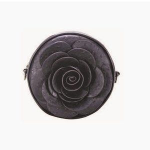 Ostrich Round Flower Shoulder - Crossbody - Dark Gray / Black